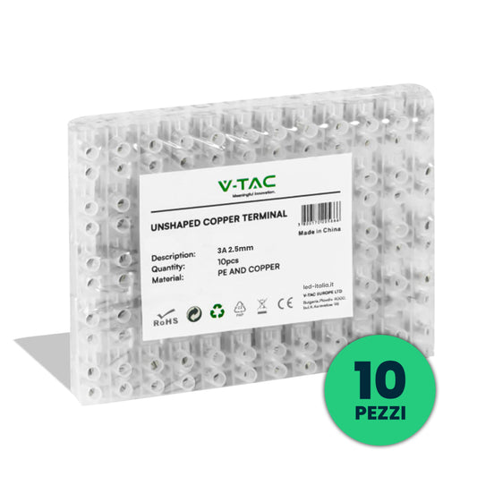 V-TAC | 11799| Morsettiera 12 Connettori per Cavo Elettrico 3A da 2.5mm Colore Bianco |Confezione 10 Pezzi - 120 Connettori|