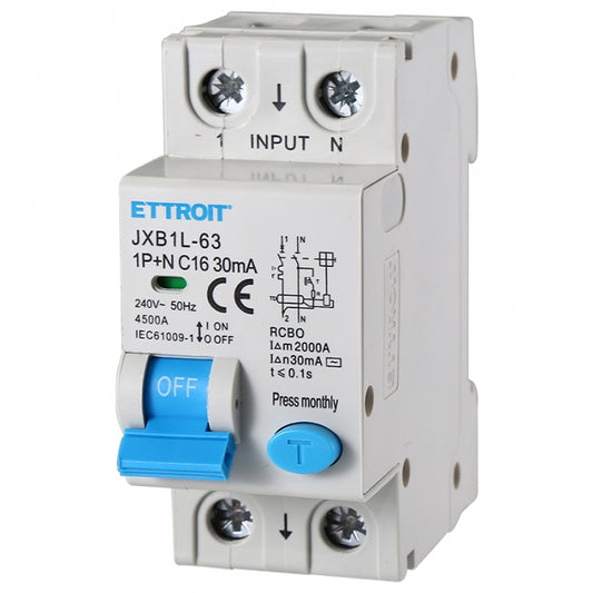 ETTROIT| MAGNETOTERMICO DIFFERENZIALE 1P+N 16A 30mA 0,03 220V-6KA | JX271661