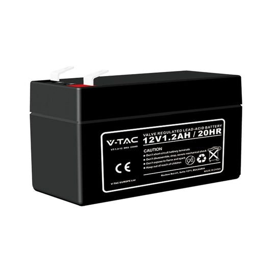 V-TAC |23449| Batteria al Piombo Acido 12V 1.3Ah per Allarmi, Videosorveglianza, UPS Terminali T1 97*43*52mm