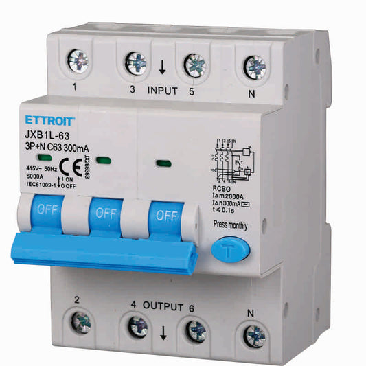 Ettroit Magnetotermico Differenziale 3P+N 63A 300mA 380V-6KA | JX266363